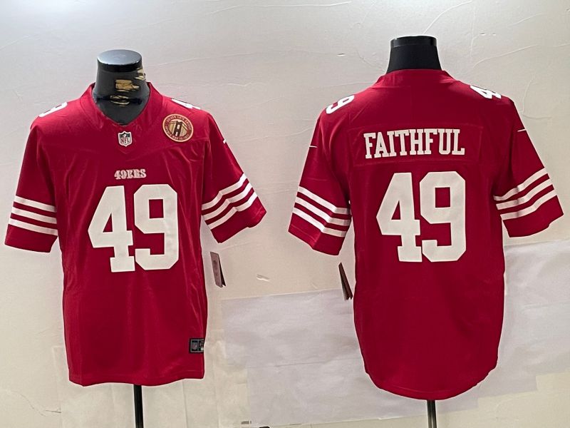Men San Francisco 49ers #49 Faithful Red Three generations 2024 Nike Vapor Limited NFL Jersey style 7->san francisco 49ers->NFL Jersey